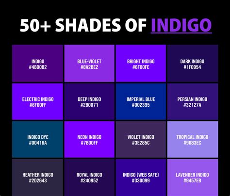 50+ Shades of Indigo Color (Names, HEX, RGB, & CMYK Codes ...
