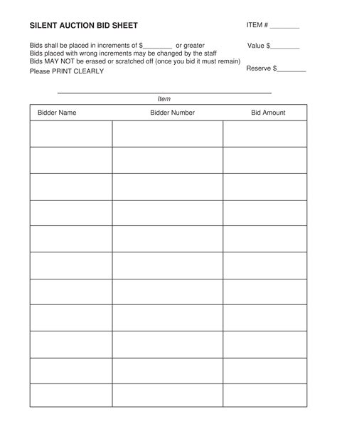 Silent Auction Bid Sheets Free Printable