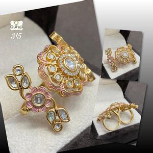 VYSHALI , GOLD PLATED DESIGNER ENAMELLED KUNDAN 3 FINGER RING/TRIPLE F ...