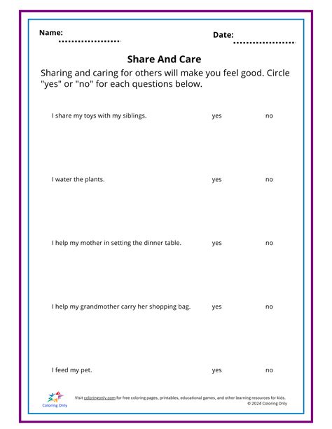Share And Care Free Printable Worksheet