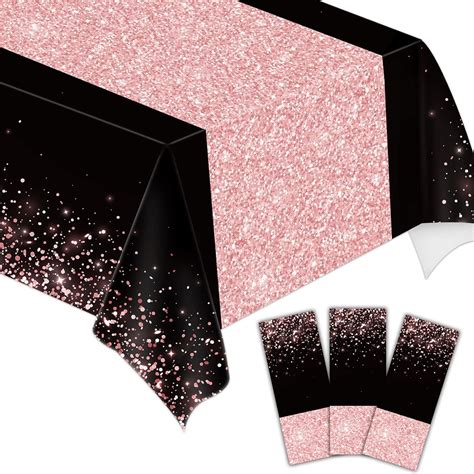 Amazon.com: 3pcs Black Rose Gold Party Tablecloths 108x54 Inch Rose ...