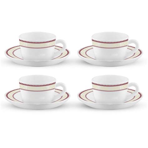 Larah by BOROSIL Elega Opalware Cup and Saucer Set of 8 pcs | Tea ...