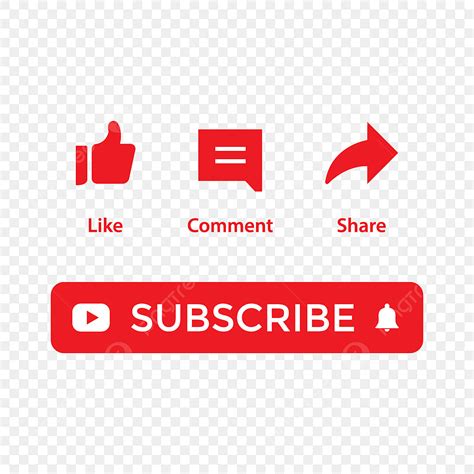 Red subscribe button PNG image with like, comment, and share icons ...