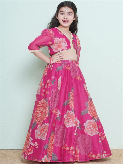 Bitiya by Bhama Girls Pink & Green Multi Digital Print Ready to wear L