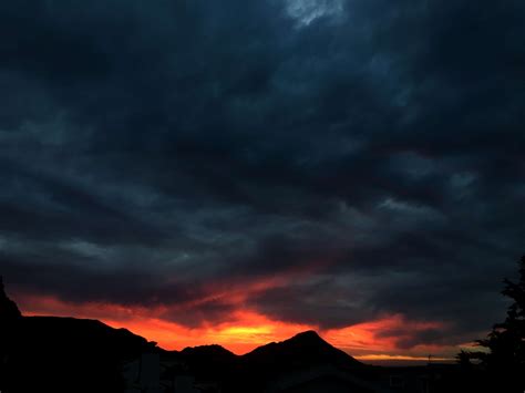 cauldron, cloud, dark clouds, dark sky, evening, landscape, nature, ocean, orange, red, sea, sky ...