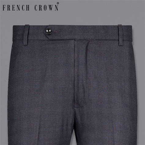 Gravel Grey Checks-Plaid Regular Fit Wool Blend Pants For Men