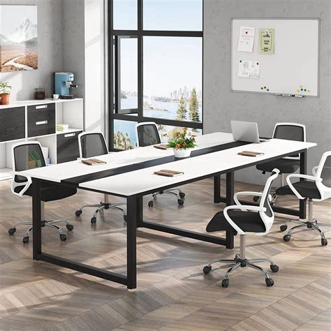 Conference & Meeting Room Table Finish In Black & White with Metal Bas
