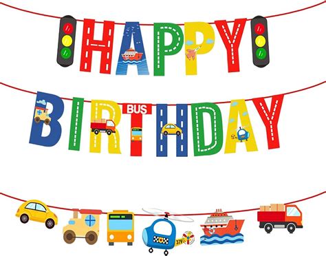 BIEUFBJI Transportation Happy Birthday Banner & Decorations India | Ubuy