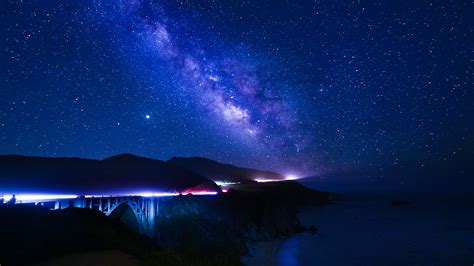 Download wallpaper 3840x2160 nebula, hills, bridges, neon, glow, night ...