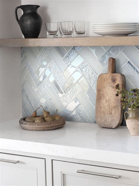 Blue Glass Large Herringbone Mosaic Backsplash Tile - BA5507 | Home ...