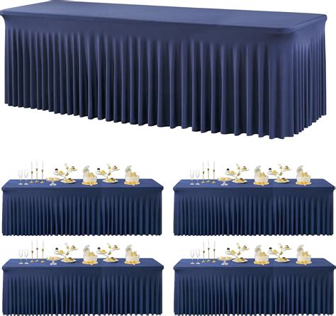 Amazon.com: 4 Pack Spandex Navy Blue Tablecloths for 8 Foot Rectangle ...