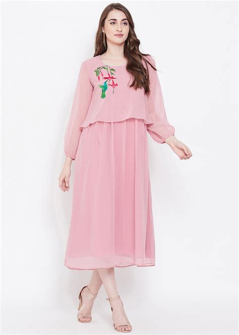 Get Bird Embroidered Patch Solid Layered Dress at ₹ 1999 | LBB Shop