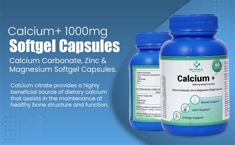 OS VITALS Calcium+ 1000mg Softgel Capsules, Calcium Carbonate, Zinc ...