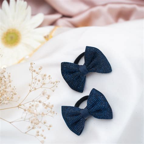 Shiny Party Bow rubber band - dark blue – ribboncandy.in