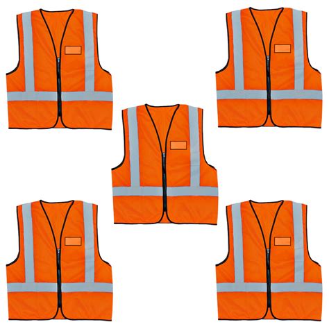 Reflective Safety Vest with Zip and ID Pocket - Neon Orange - 5 Pack ...