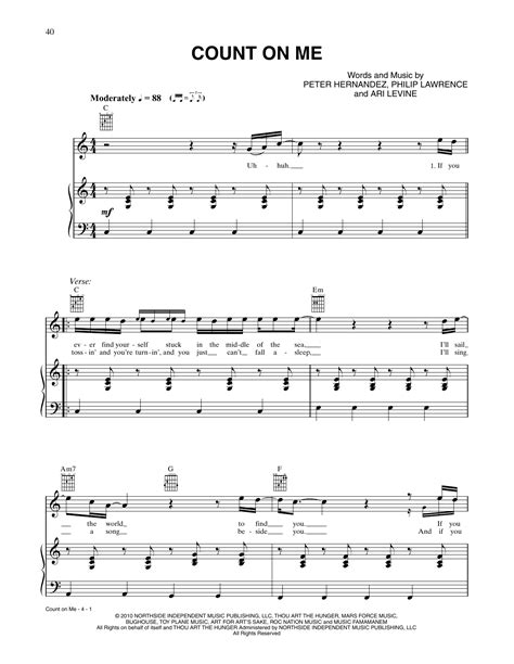 Count On Me by Bruno Mars Sheet Music for Piano, Vocal & Guitar Chords ...