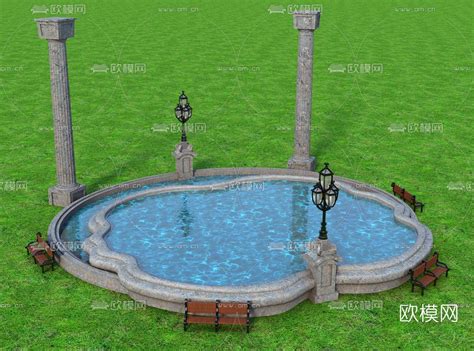 简欧公园水池景观建筑免费3d模型下载_ID11648388_3dmax免费模型-欧模网