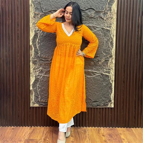 Orange Alia-Cut Georgette Lucknowi Chikankari Kurta Set – Westoraa