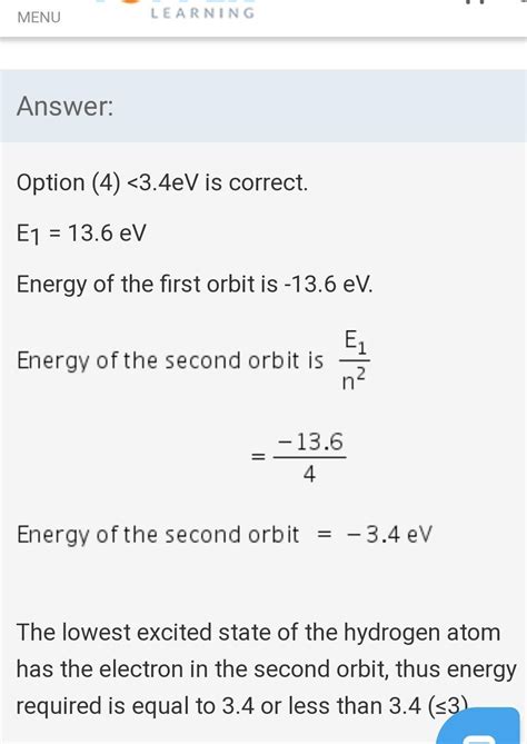 The energy required to dislodge electrons from excited isolated h atom ...