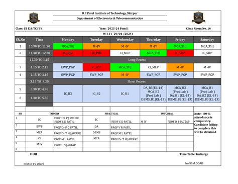Electronics & Telecommunication Engineering Timetable