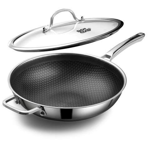 DOTCLAD Wok pan,Hybrid 13 inch Wok with Lid, PFOA Free Cookware,non ...