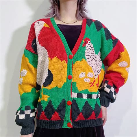 Bird motif cotton knit cardigan | LEMON