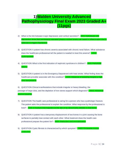 Walden University Advanced Pathophysiology Final Exam 2023 Graded A+ (11pgs) | Exams ...