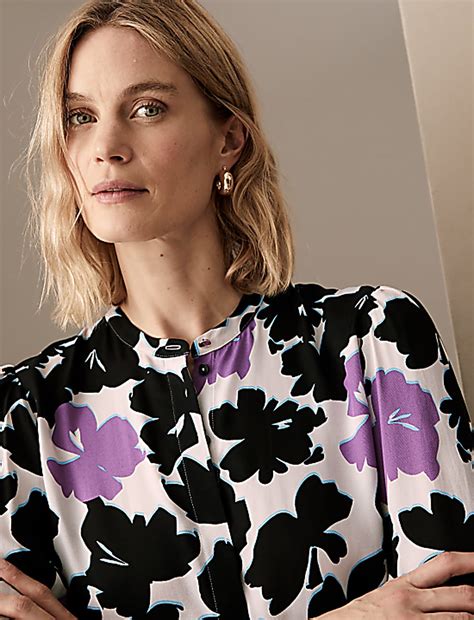 Buy Floral Collarless Long Sleeve Blouse at Marks & Spencer
