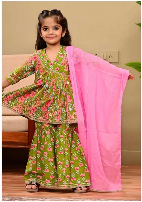 Naisha Kids 07 Girls Cotton Kurta Sharara And Dupatta Set