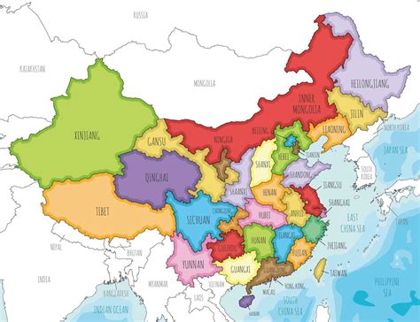 Vector illustrated map of China with provinces, regions and administrative divisions, and ...
