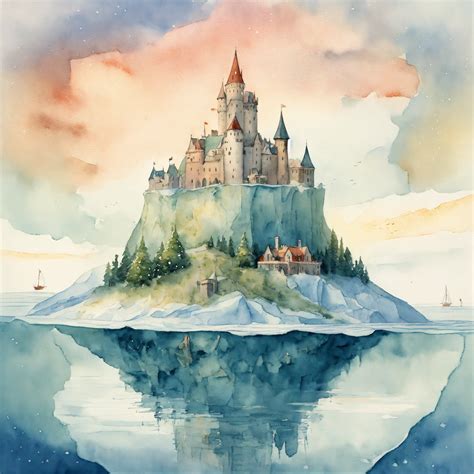 Lexica - A detailed illustration of a castle on an floating iceberg 360 ...