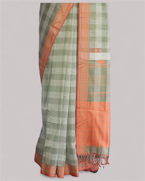 Olive Green - Korvai & Buttas Organic Cotton Saree – Ethicus