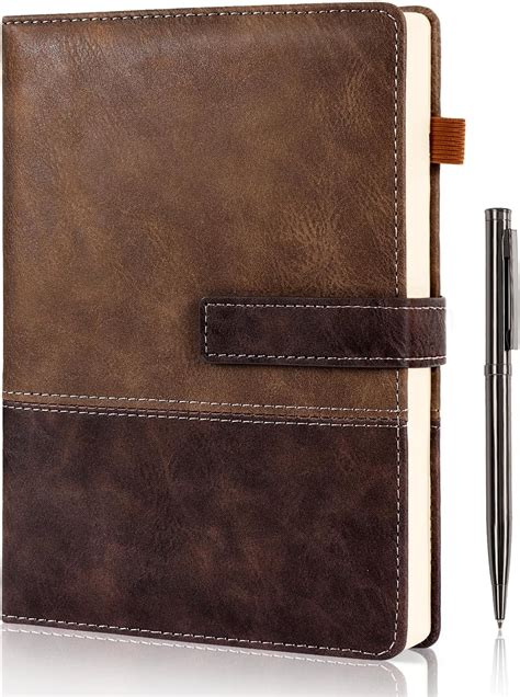 Leather Notebook Journal with Pen, A5 Lined Hardcover Notebook with Magnetic Closure, 240 Pages ...