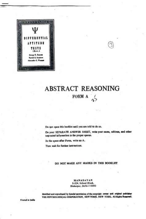 Abstract Reasoning Test Y Differential Aptitude 3 (Rev.) Form A - Studocu