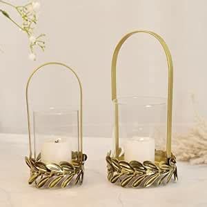 Buy Kraftyhome Golden Candle Holder for Home Decor with Glass - Set of ...
