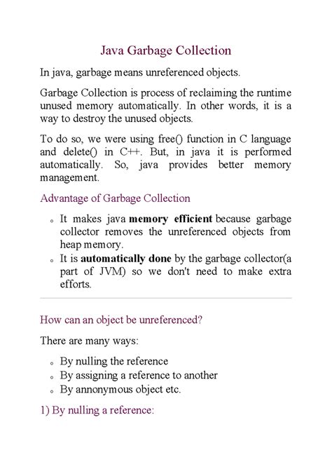 Java Garbage Collection Overview - CS101 Final Exam Notes - Studocu