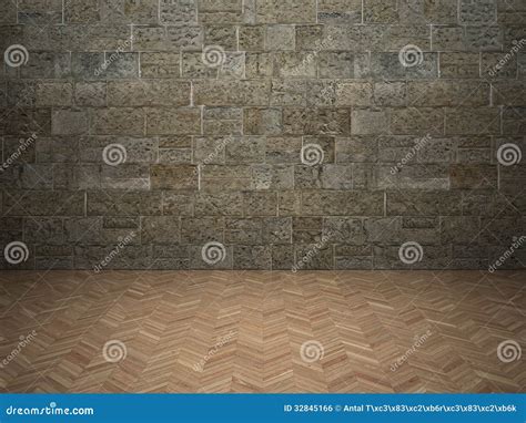Brick Wall and Laminate Floor Stock Photo - Image of interior, gray ...