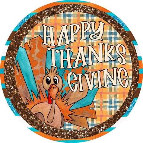Happy Thanksgiving Day Sublimated Metal Wreath Sign With a Turkey and ...