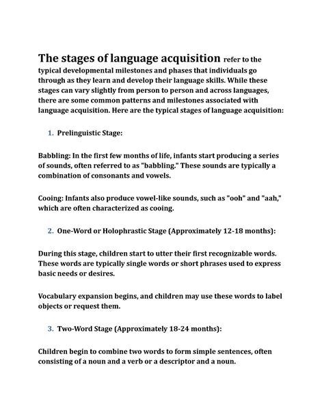 Stages OF Language Acquisition - The stages of language acquisition ...