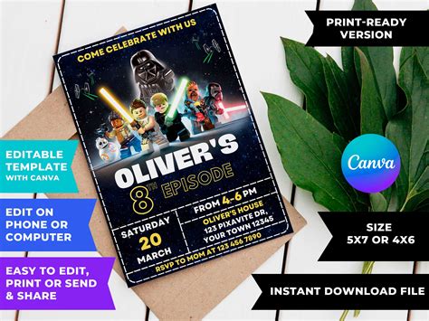 Lego Star Wars Invitations
