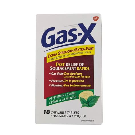 Gas-X Extra Strength Simethicone 125mg Peppermint Flavour (18 chewable ...