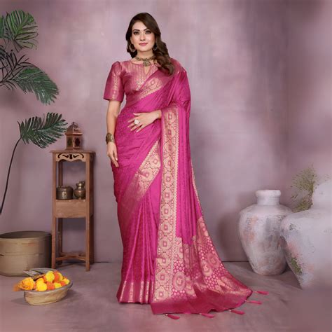 Get Dark Pink Soft Satin Silk Saree | Kalyanja