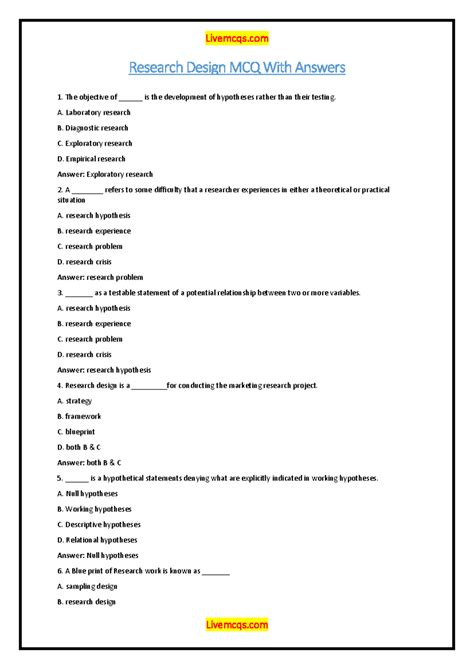 Research Design MCQ Exam Study Guide with Answers PDF - Studocu