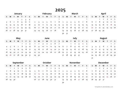 Printable Yearly Calendar 2025 Free Printable