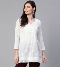 Ada Lucknowi Hand Embroidered Chikankari Straight Georgette Kurti Kurta ...