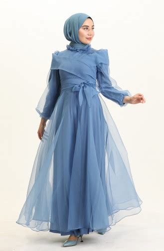 Indigo Hijab Evening Dress 4925-05 | Sefamerve