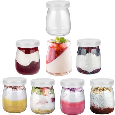 Buy SynSo (Pack of 8) Clear Glass Jars with Lids,Glass Yogurt Container ...