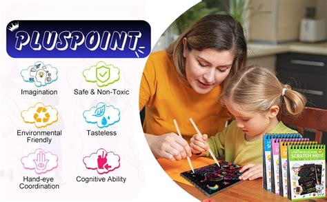 PLUSPOINT Scratch Note Books, 10 Pages Rainbow Scratch Art Book Magic ...