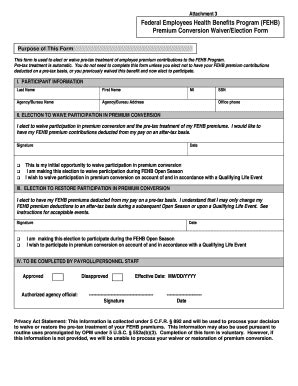 FEHB Premium Conversion Waiver/Election Form - Blank Fillable Template ...