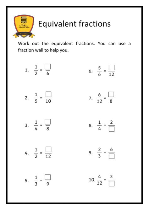Image result for 4th Grade Math Worksheets Equivalent Fractions